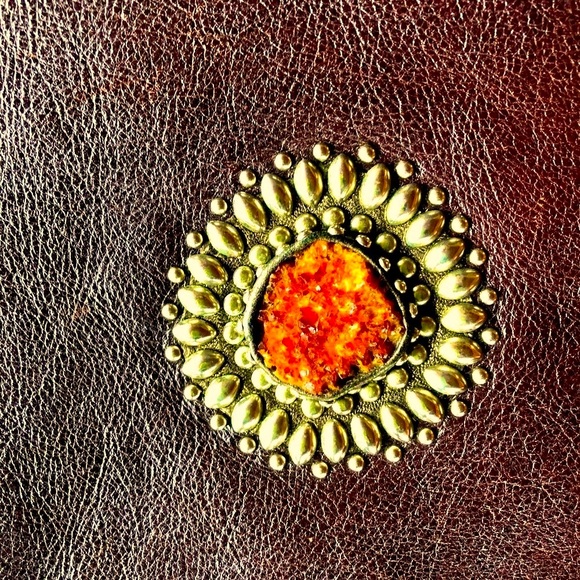 Calleen Cordero Brown Leather Saddle Bag With Studs And Natural Brown Druzzy - Picture 4 of 8